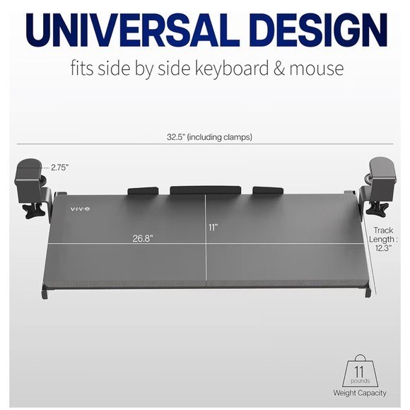 Large Keyboard Tray Under Desk Pull Out w Extra Sturdy C Clamp Mount System