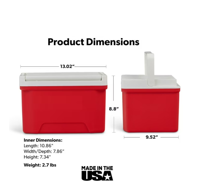9 QT Laguna Ice Chest Cooler, Red