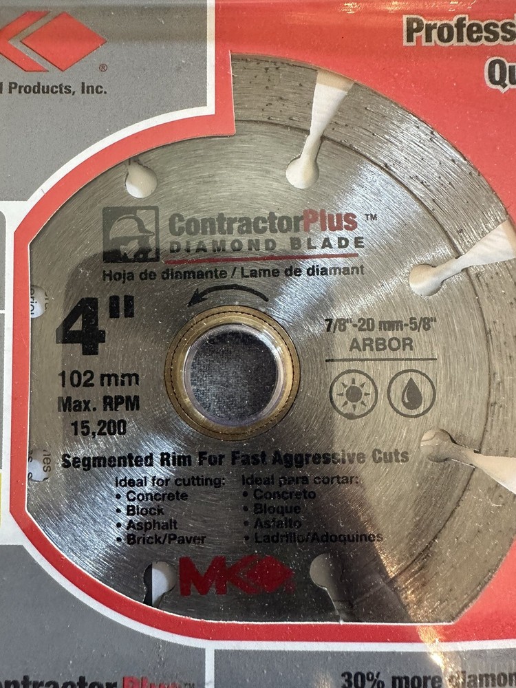 New - MK Contractor Plus Diamond 4” Segmented Blade - Part # 166987