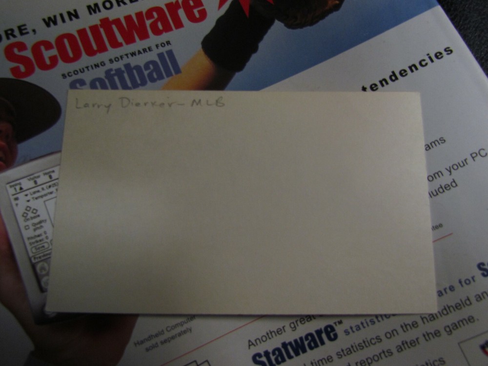 Larry Dierker autographed index card