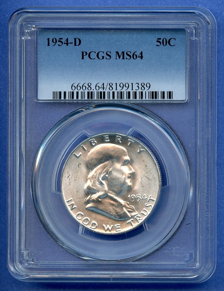 1954 D PCGS MS64 Franklin Half Dollar 50c Silver US Mint Coin MS-64 Blast White