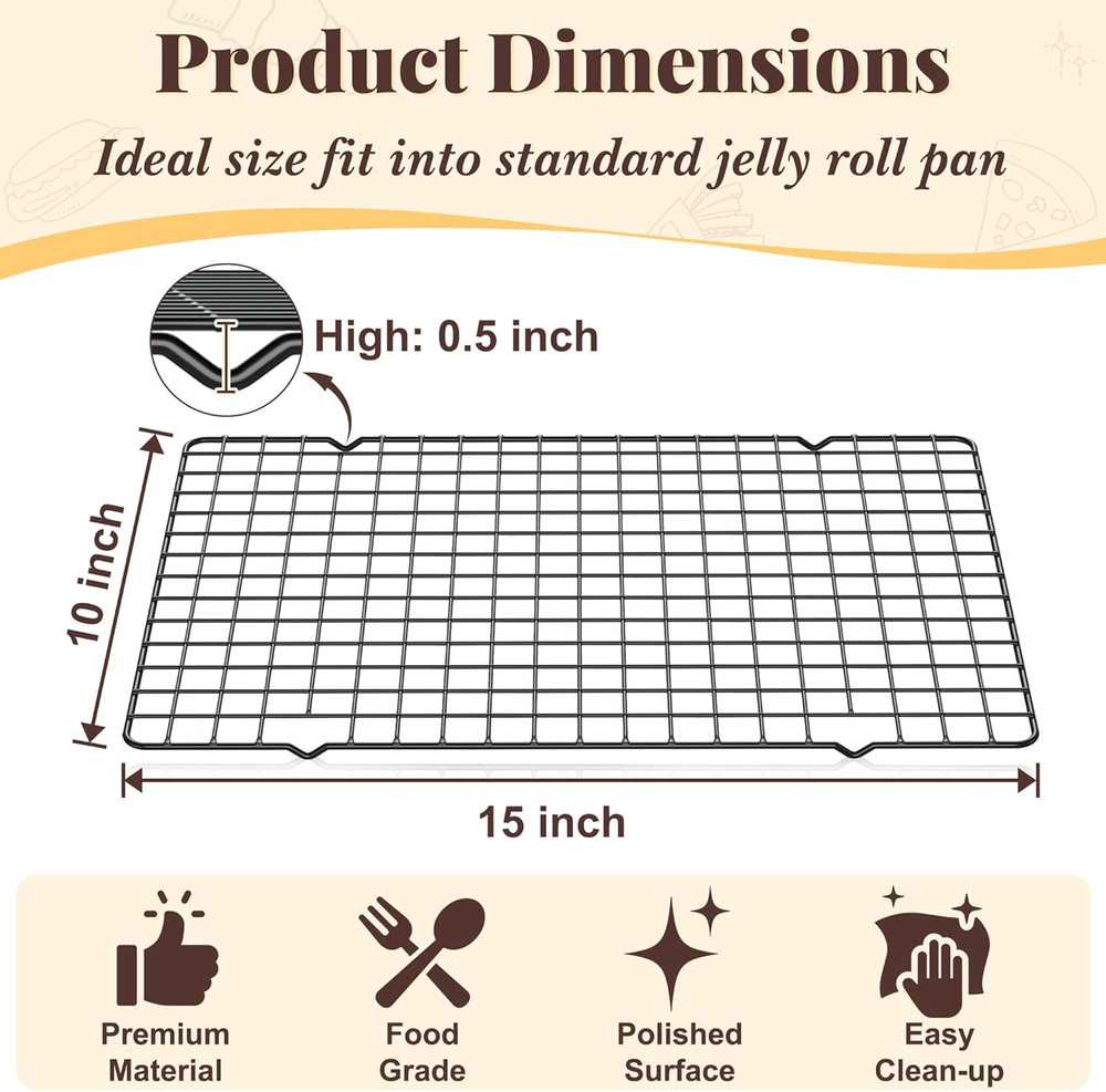 Cooling Racks for Cooking and Baking - 2 PCS 10" X 15" Grid Wire Baking Rack for