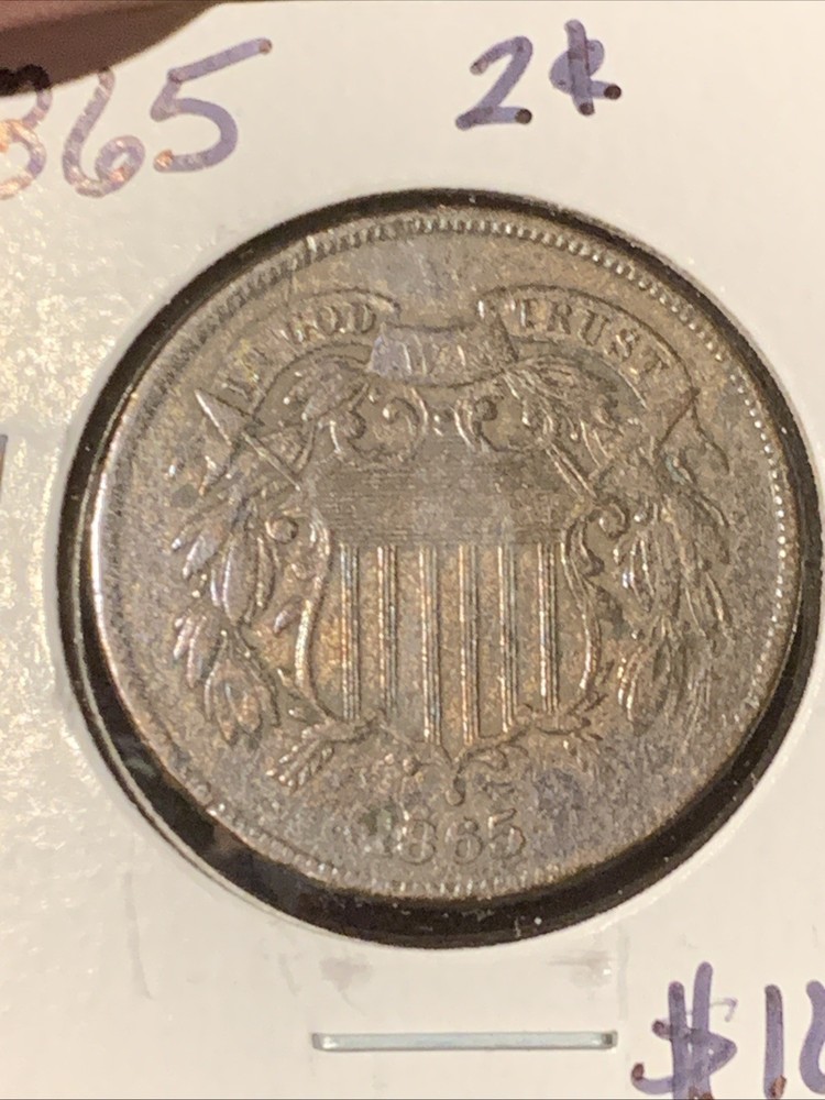 1865 Two Cent Piece 2c Better Grade XF Details