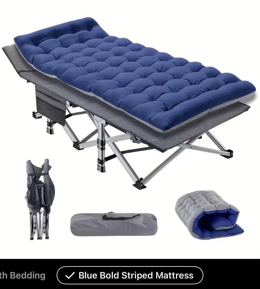 Portable Folding Sleeping Cot, Aluminum Frame, Lightweight/ 600# Load, Blue