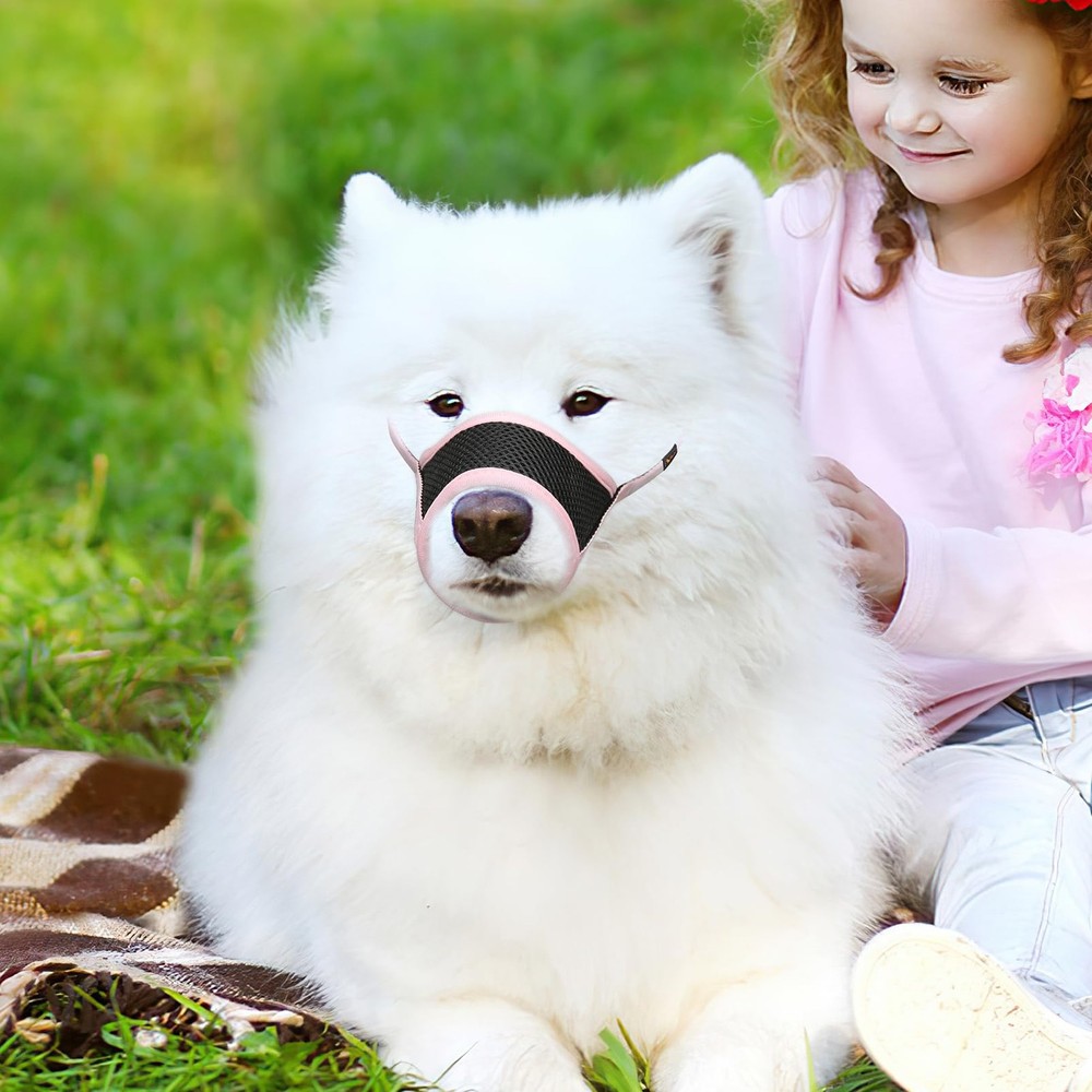 Dog Muzzle Nylon Soft Anti-Biting Secure Mesh Breathable Pink Size L