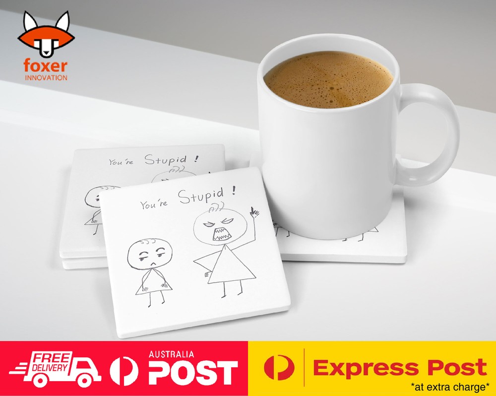 COASTER COFFEE DRINKING MAT|CUTE YOU'RE STUPID SKETCH DRAWING