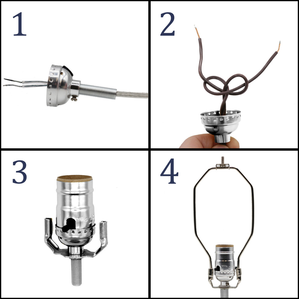 Make a Lamp or Repair Kit - All Essential Hardware, 3 Way Socket - Silver