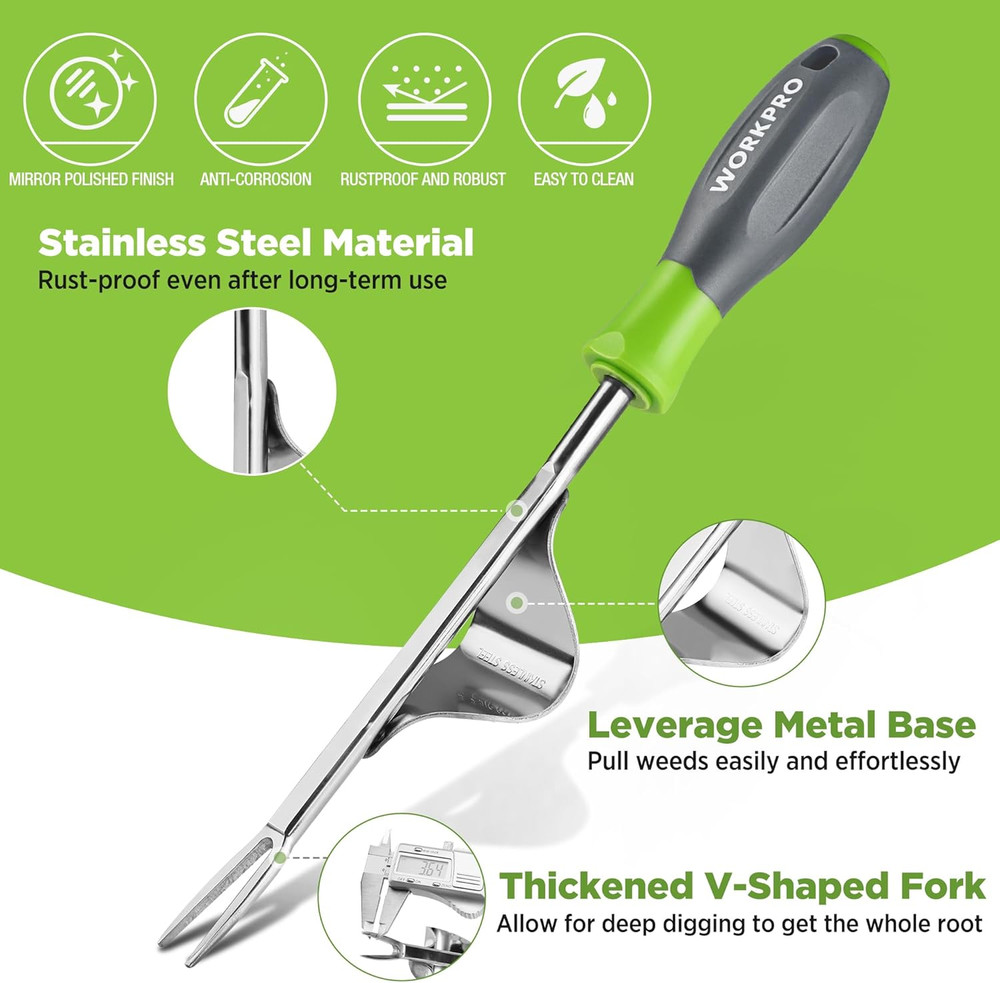 Weed Puller Tool, Metal Leverage Base and V-Shaped Forks for Easy Weed Removal &