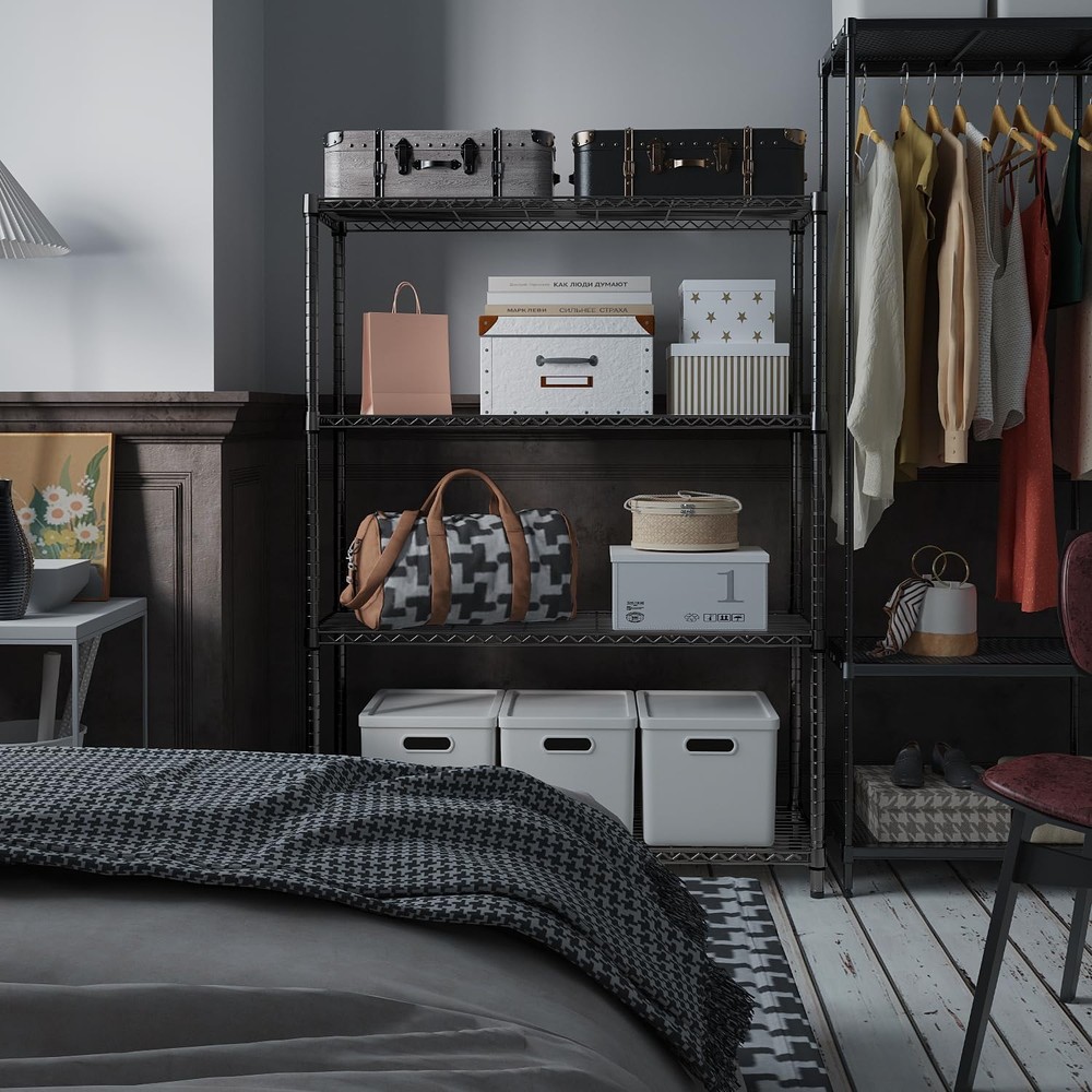 IZEUK 4-Shelf Adjustable Storage Rack, 1400lb Capacity, Black