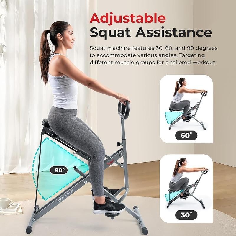 Row-N-Ride Squat Rowing Machine Exercise Equipment w/Adjustable Resistance US