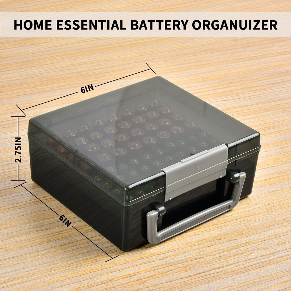 Clear Battery Storage Box for 72 AA/AAA with Latch Closure – Home & Garage Use
