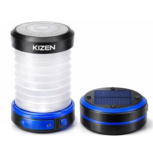 Outdoor Solar Lantern - Solar or Plug Rechargeable Lantern - Collapsible Blue