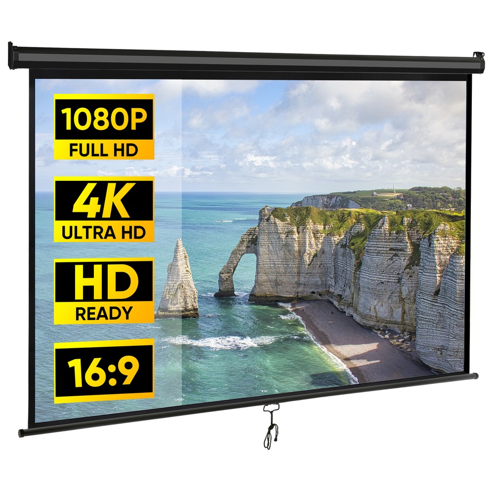 Outdoor Projector Screen Pull Down 80" 16:9 HD Ceiling Projection Screen Black