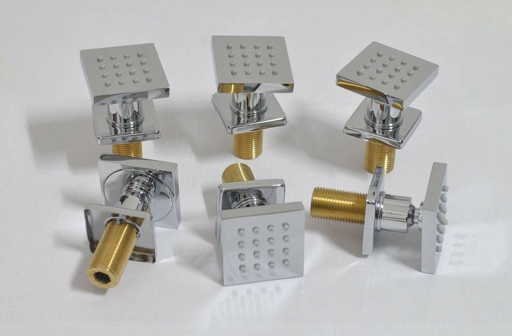 Luxury 16" Square Ceiling Mount Rainfall LED Shower Head 6 Massage Jets Spray
