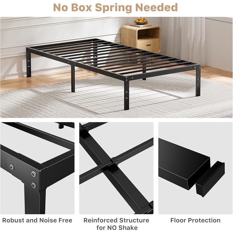 Metal Twin Bed Frame Platform No Box Spring Storage Easy Assembly Durable New
