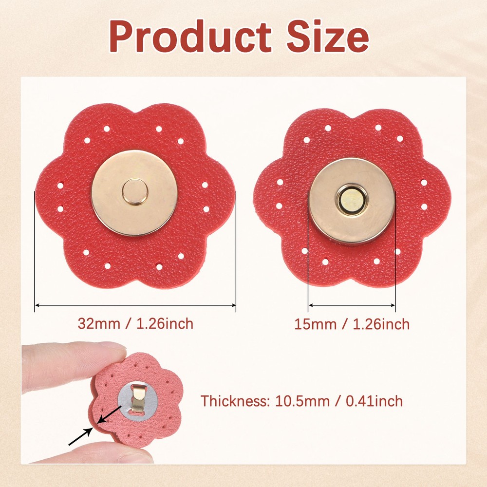 8Set Leather Snaps Buttons, Magnetic Snap Closures for Handbag/Purses [Red]