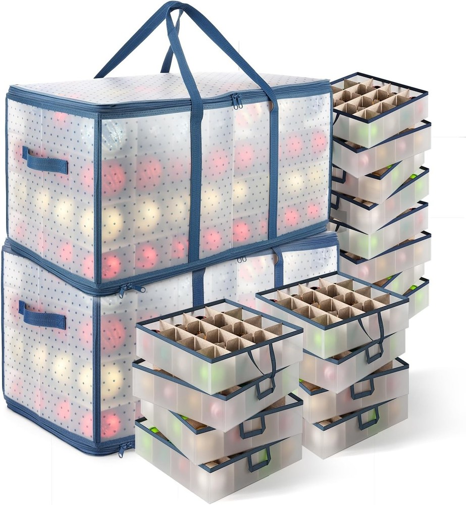 Large Christmas Ornament Storage Box with Adjustable Dividers
