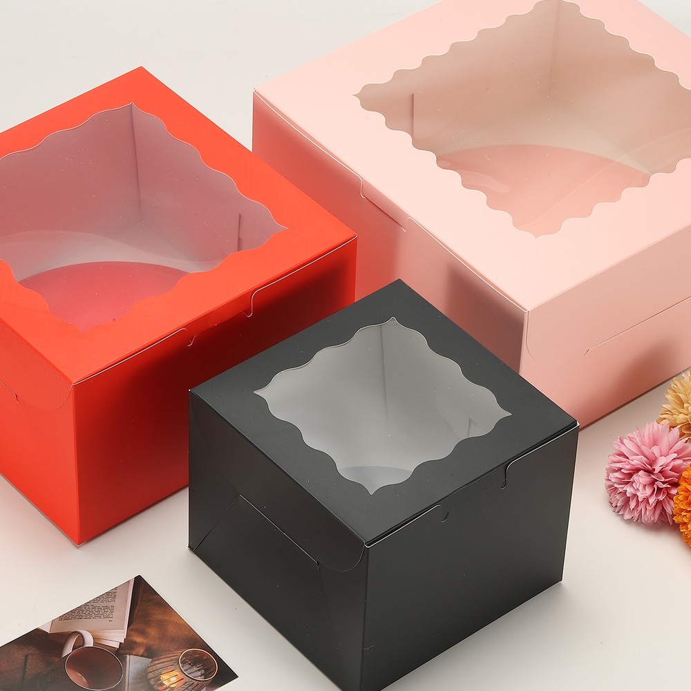18 Pcs 8 x 8 x 5 Inch Cake Boxes with Window, Black