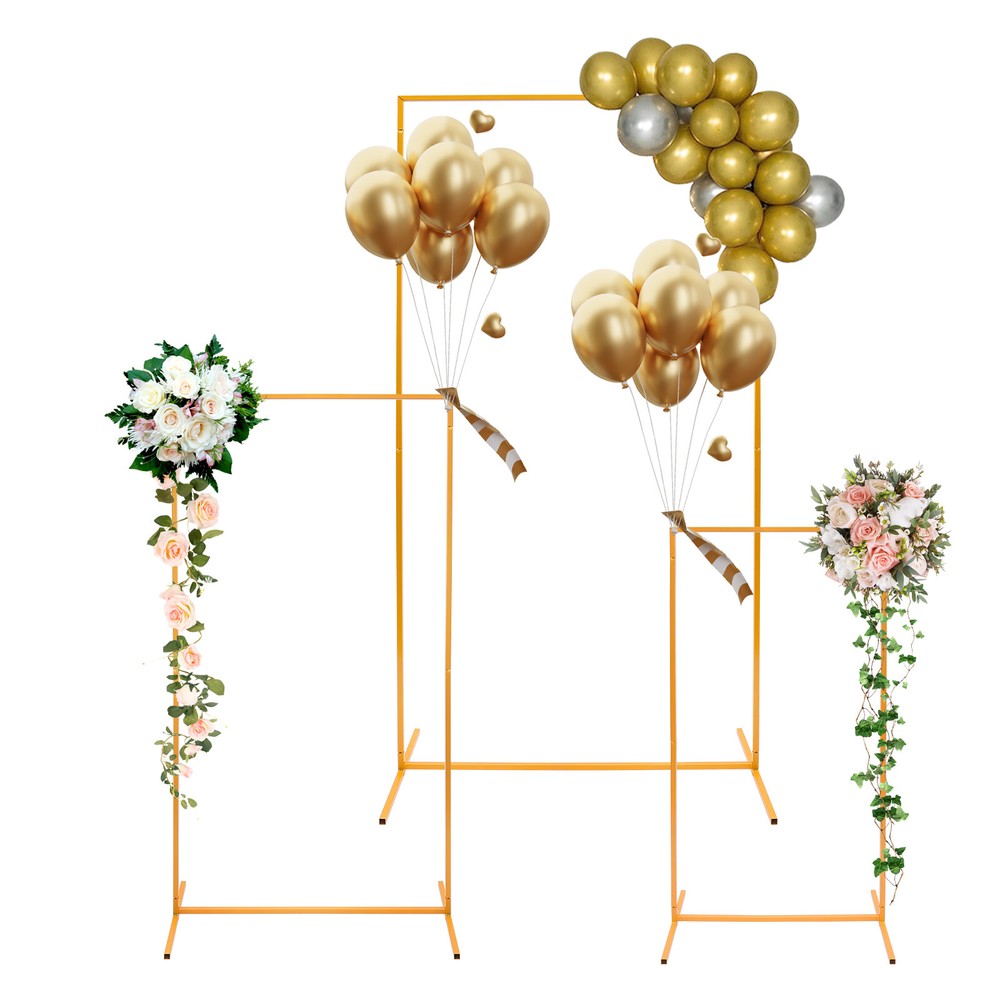 Set of 3 Metal Backdrop Stand, Rectangular Balloon Frame, Gold Backdrop Decor