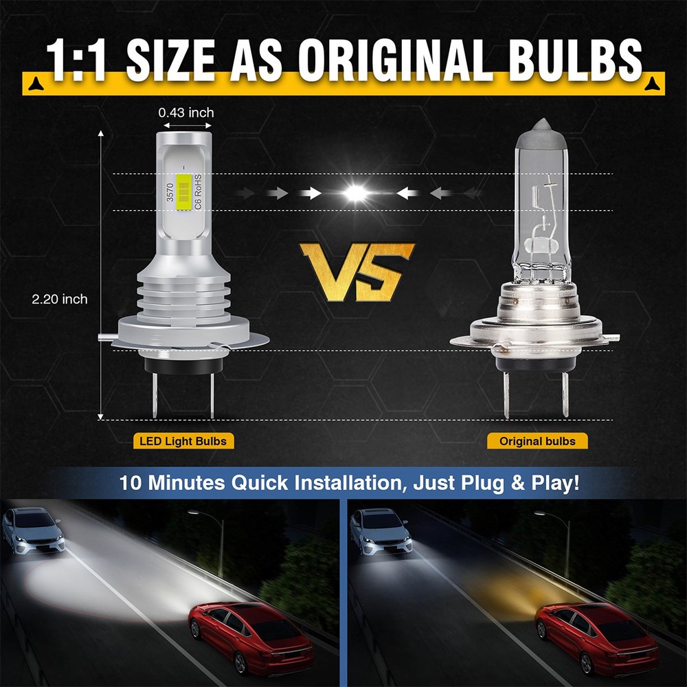 2x H7 LED Headlight Bulb Kit High Low Beam 80000LM Super Bright 6500K White E4EA