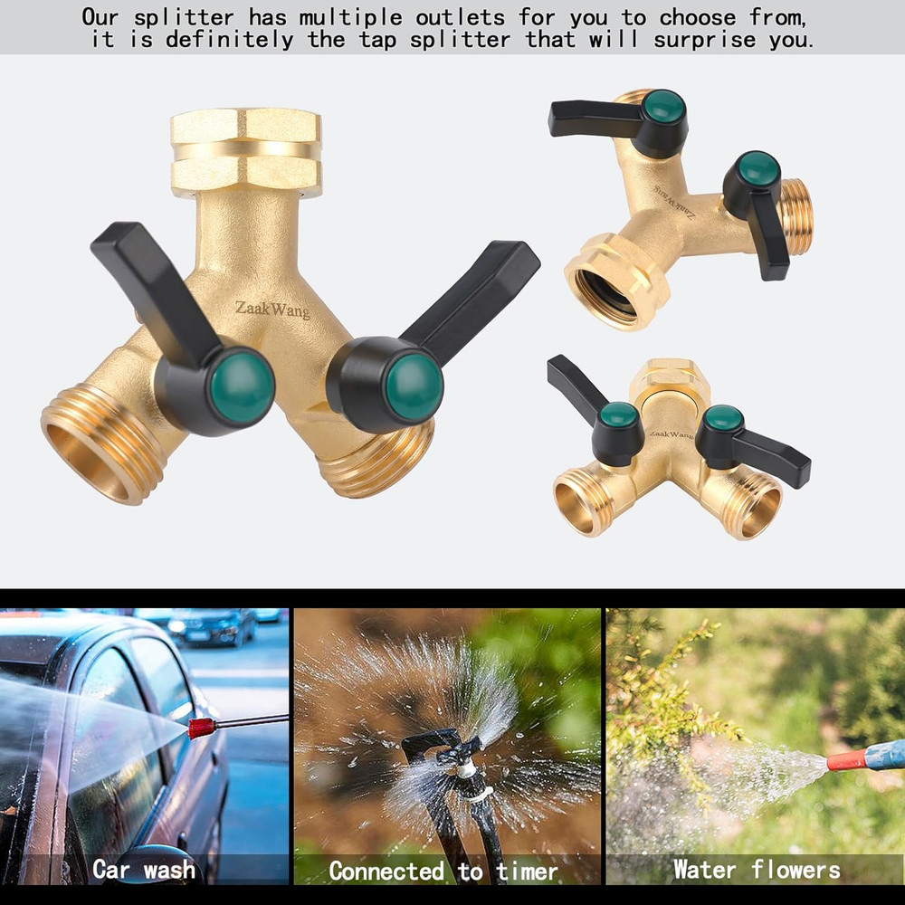 Heavy Duty Solid Brass Y-Way Distributor, 3/4" GHT Thickened Hexagonal Water Inl