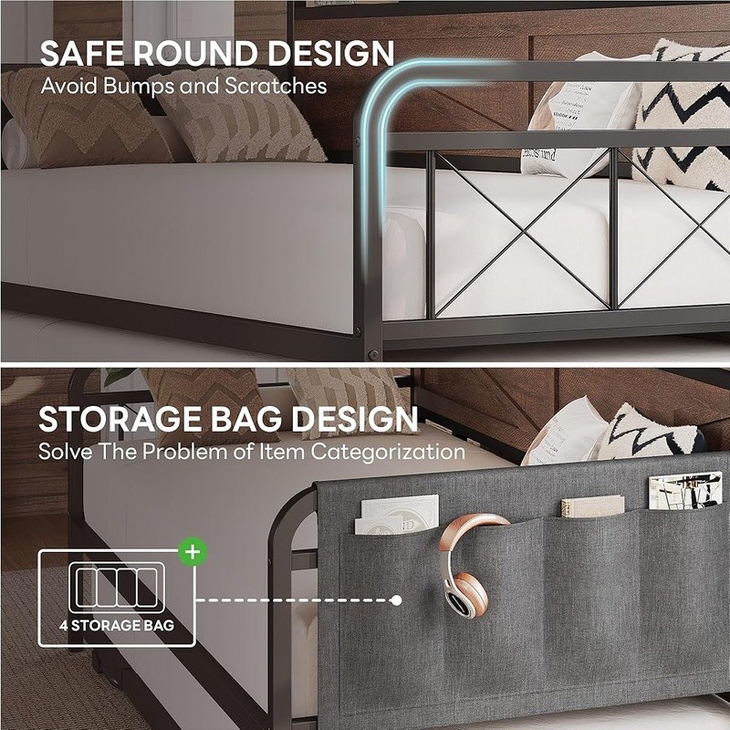 Versatile Twin Sofa Bed Sturdy Metal Frame Easy Install W/ Storage Charging New