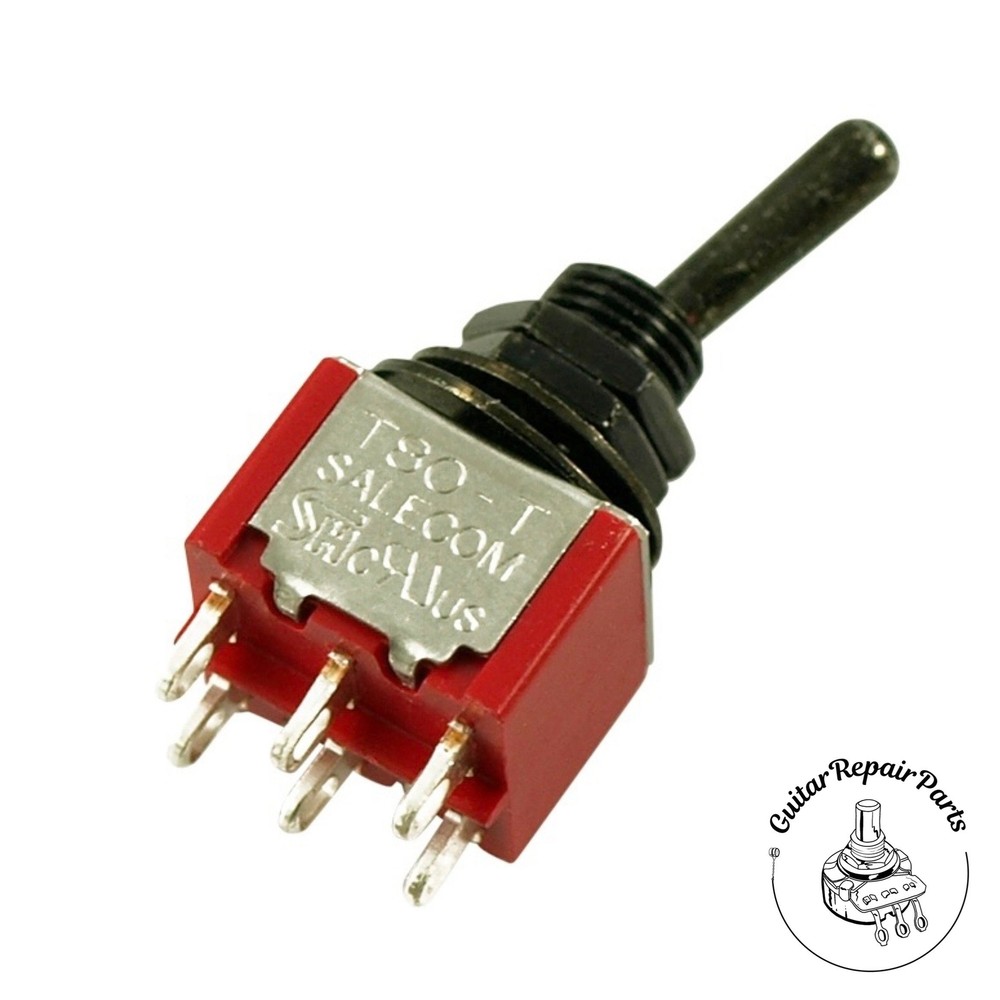 SALECOM On-On 2 Position DPDT Mini Toggle Switch w. Round Bat - Black