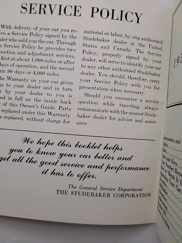 1954 Owner's Guide Studebaker Commander