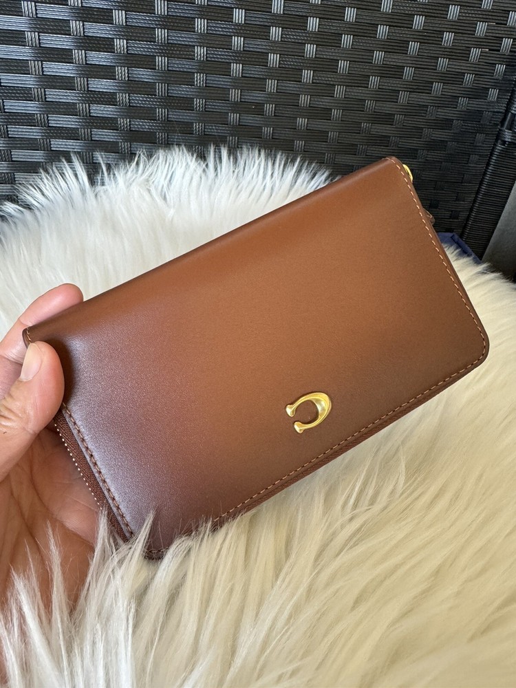 Coach CH806 Medium Zip Around Refined Leather Wallet Brass/ 1941 Saddle