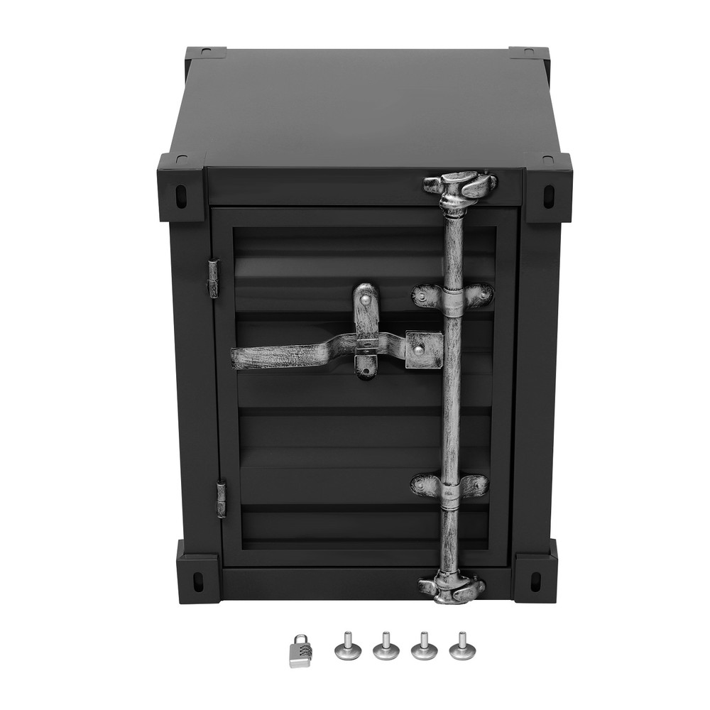 22.05lbs Black Industrial Style Container Cabinet Rectangle Iron Bedside Table