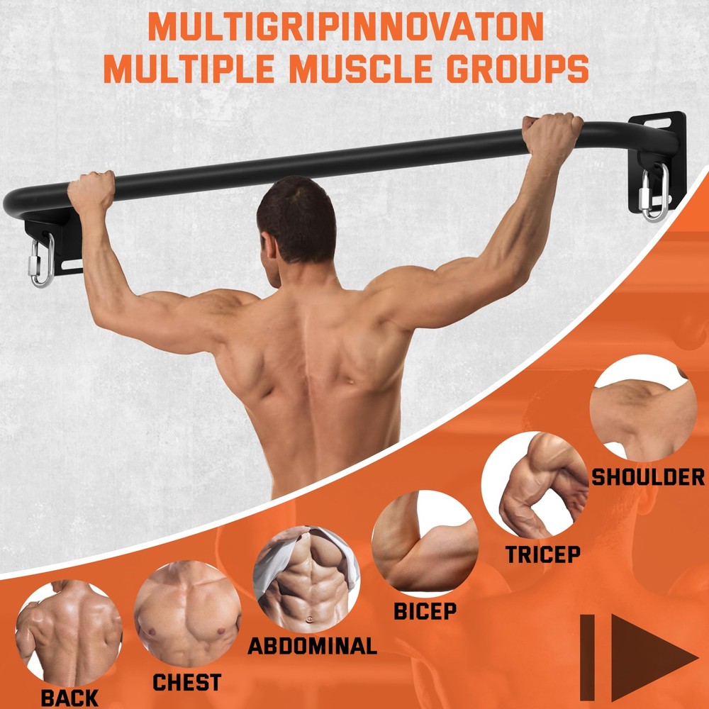 36" Heavy Duty Pull Up Bar Wall/Joist Mounted, 600 LB Capacity, Multi-Grip Ba...