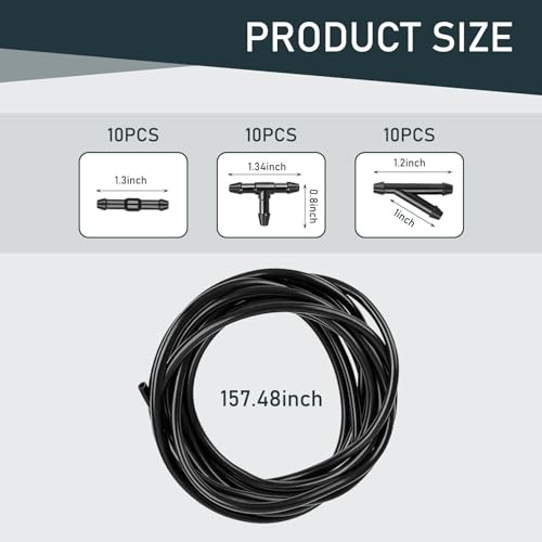 Pack-30 Car Windshield Washer Hose Kit, 13.1Ft Flexible Bendable Hose + T-type
