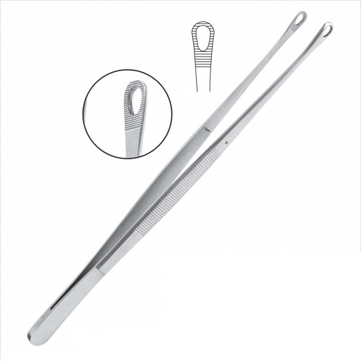 Singly Tissue Forceps, 9" (22.9 cm), Serrated Loops, Stainless