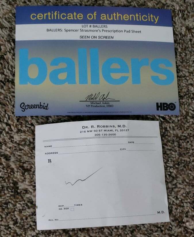 BALLERS: Dwayne Johnson Doctors Office Sheet Studio COA