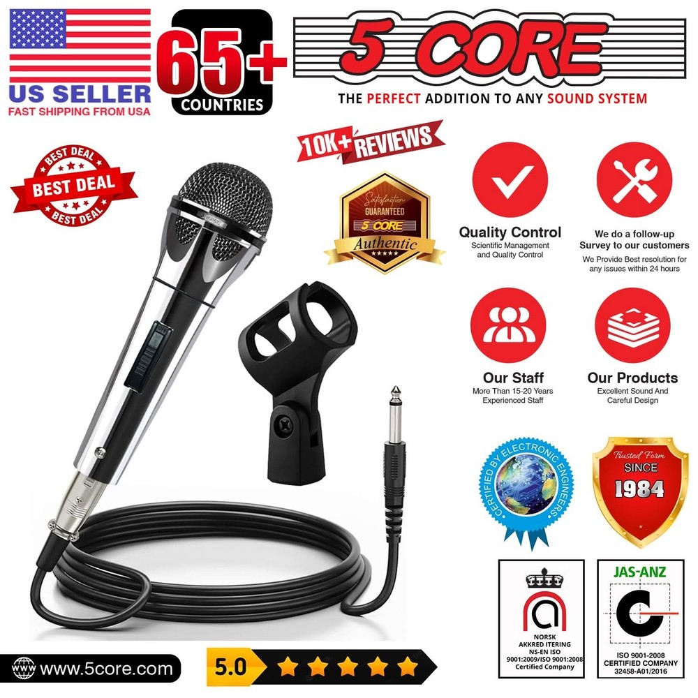 5Core XLR Microphone Dynamic Mic Karaoke Singing Studio Mics Handheld Microfono