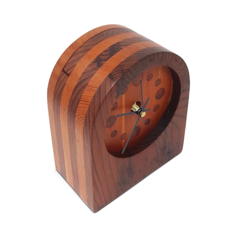 1970s Handcrafted Laminated Wood Desk Clock