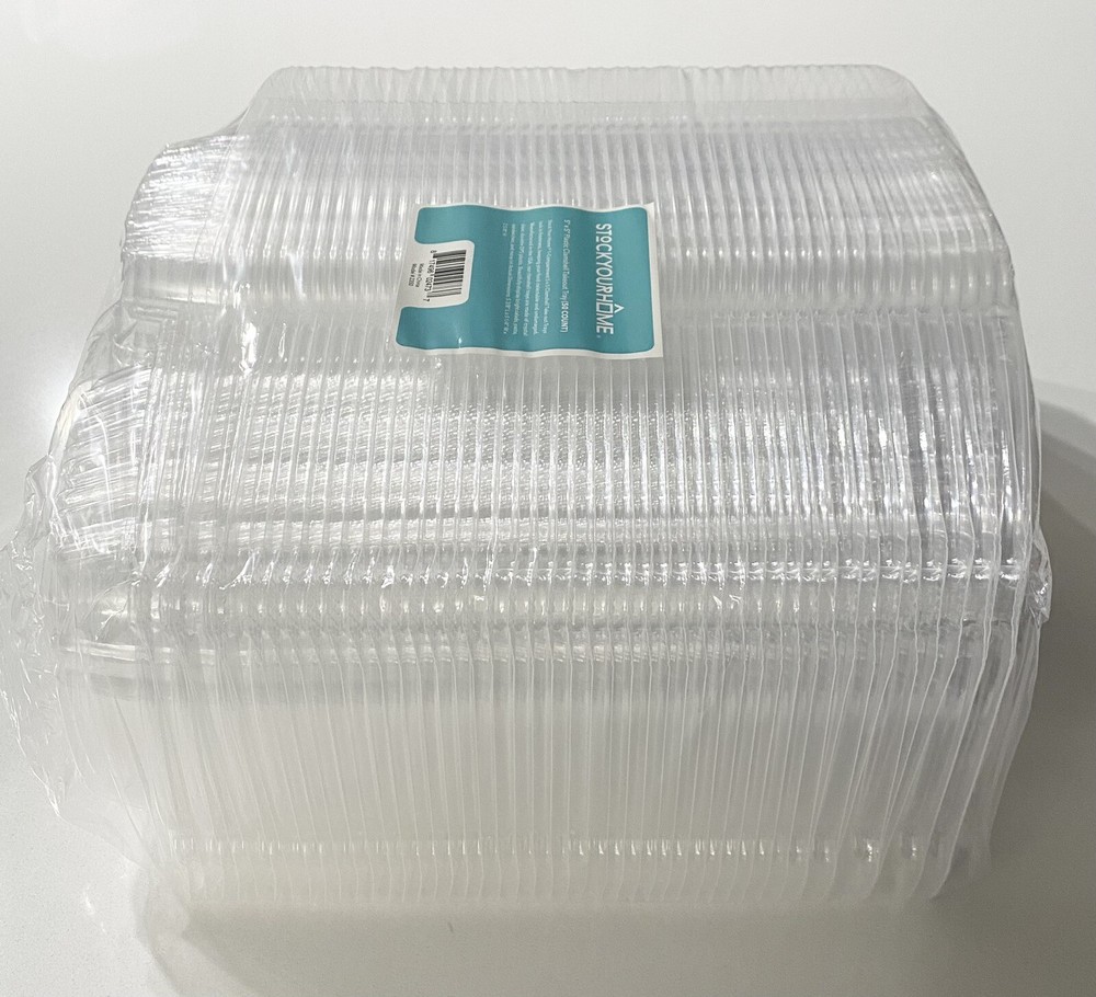 Take-Out Containers Clear Hinged Clam Shell Boxes (50 Pack) 5"x 5"x 3. New