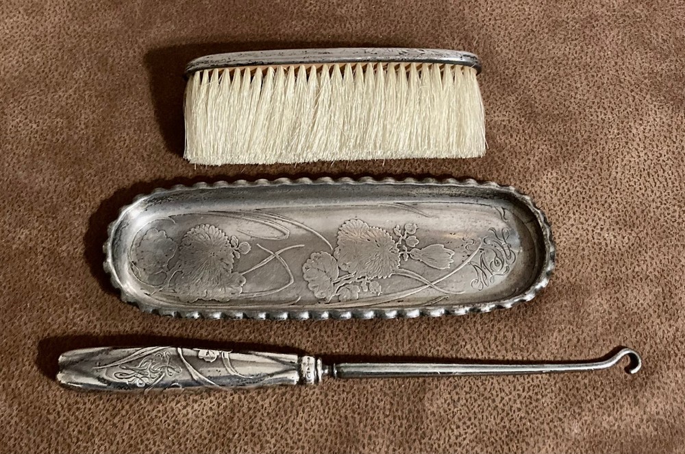 Antique WhitingCo./Theodore B Starr Sterling Silver Brush, Tray & Button Hook
