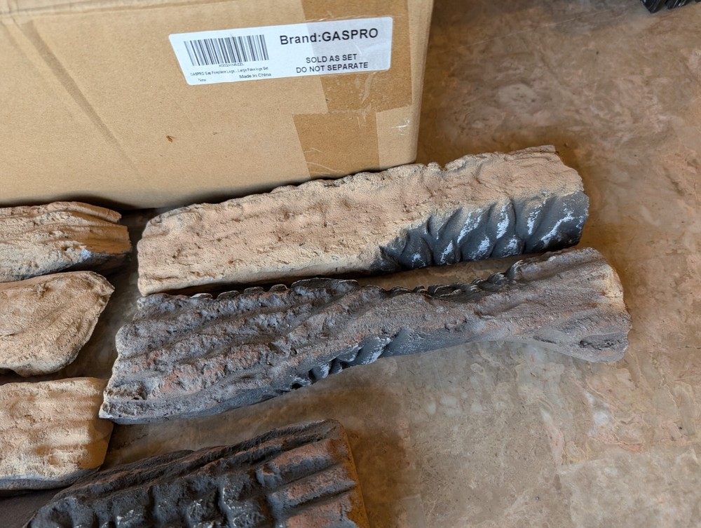 GASPRO Large Fireplace Ceramic Logs 9 Pieces & platinum bright embers plus