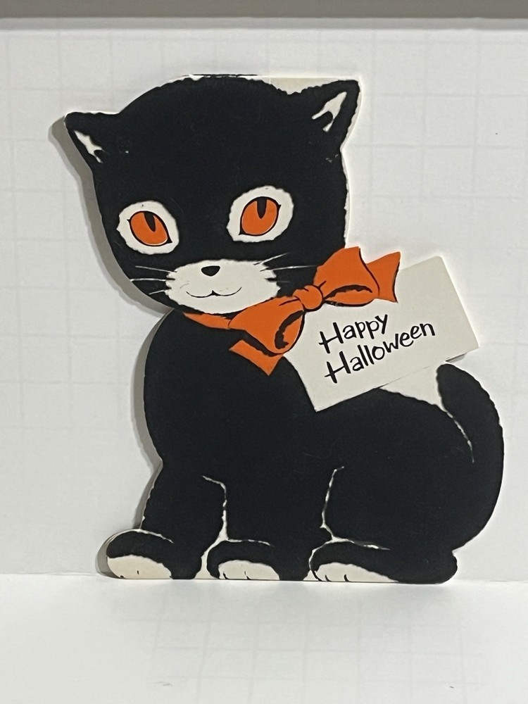 Halloween Black Cat Felt Greeting Card A71