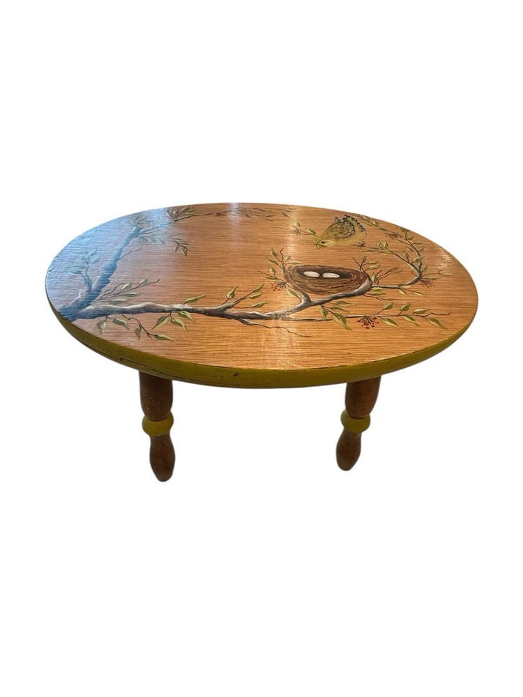 Hand Painted Kitchen Child Step Stool Bird Floral Spring Vintage