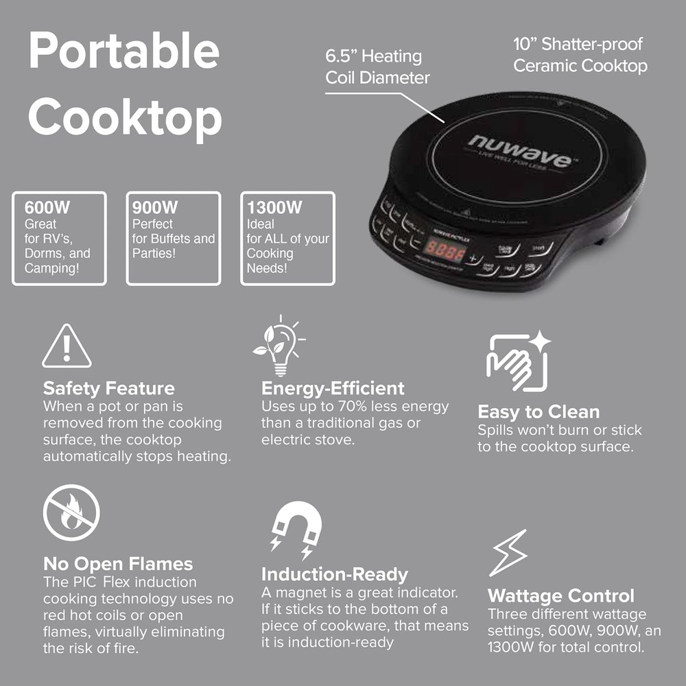 Nuwave Flex Precision Induction Cooktop 10.25” Shatter-Proof Ceramic Glass