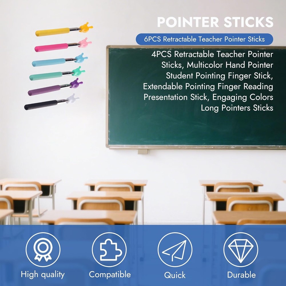 6Pcs Multipurpose Teacher Pointer Sticks Extendable 21" Finger Pointers...