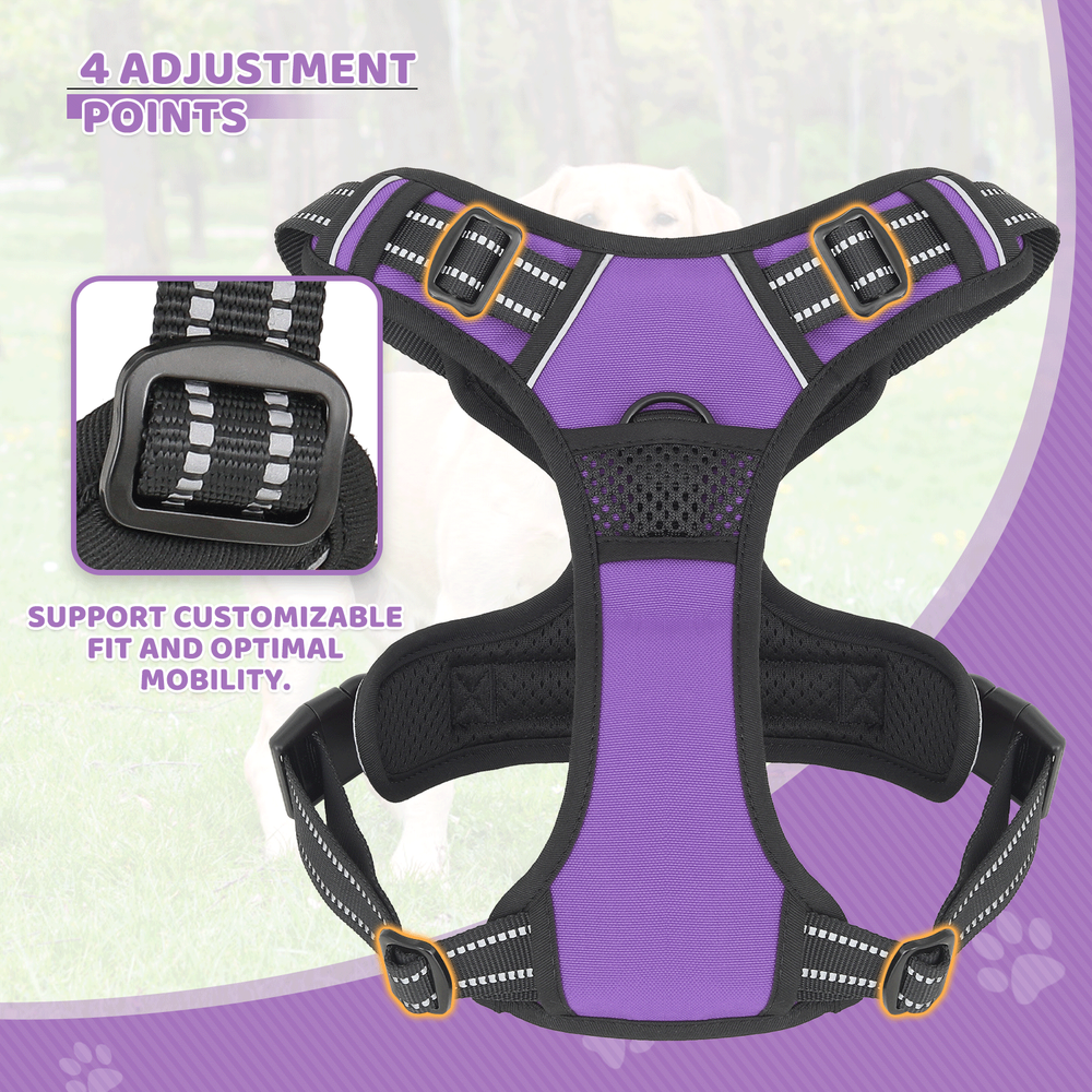 Reflective Adjustable No Pull Pet Harness Handle Easy Control Purple Puppy Vest