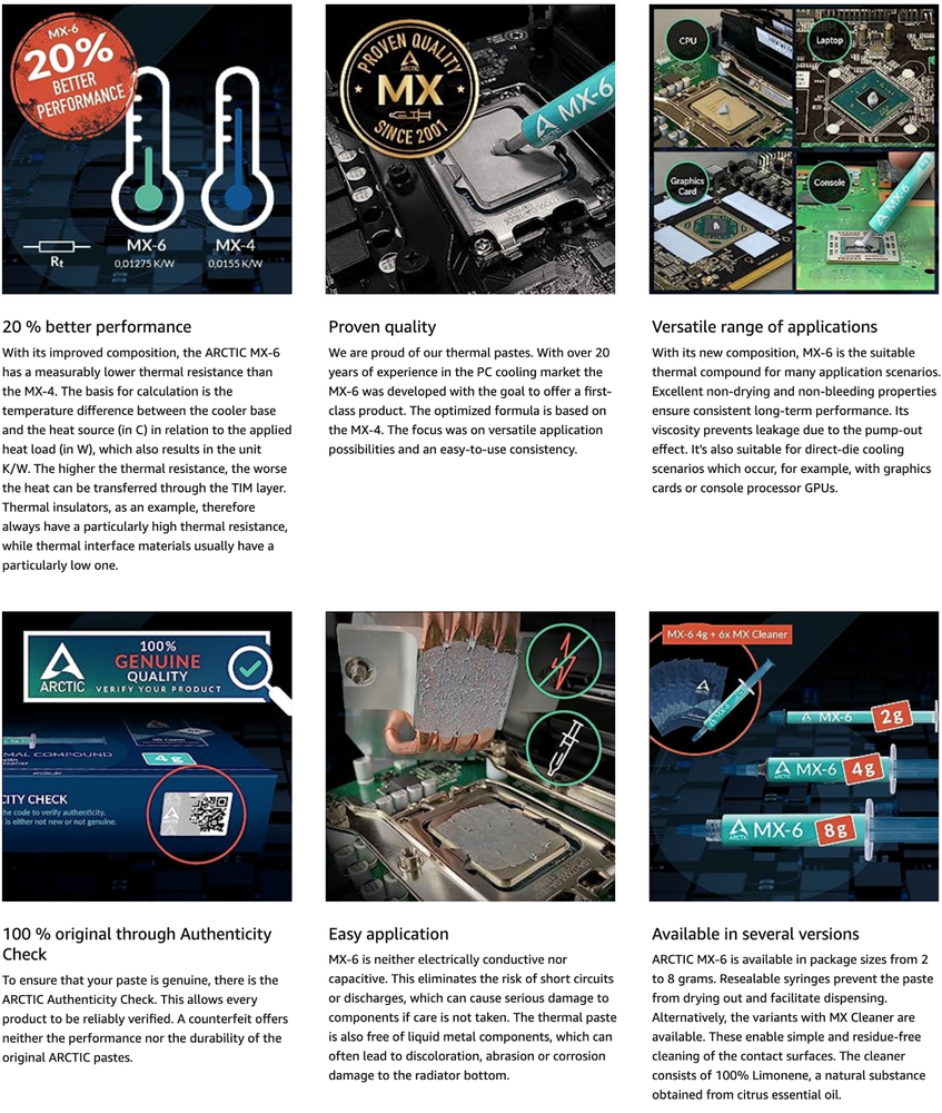ARCTIC-MX-6 Ultimate Performance Thermal Paste for CPU Consoles Graphics Card 4G