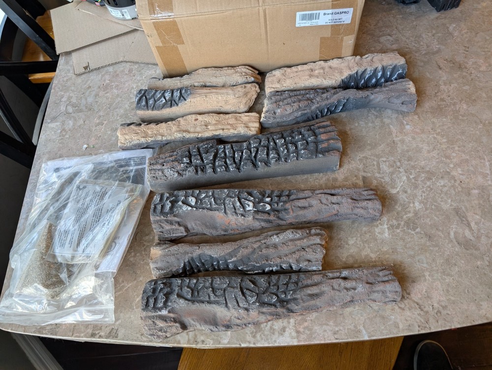 GASPRO Large Fireplace Ceramic Logs 9 Pieces & platinum bright embers plus