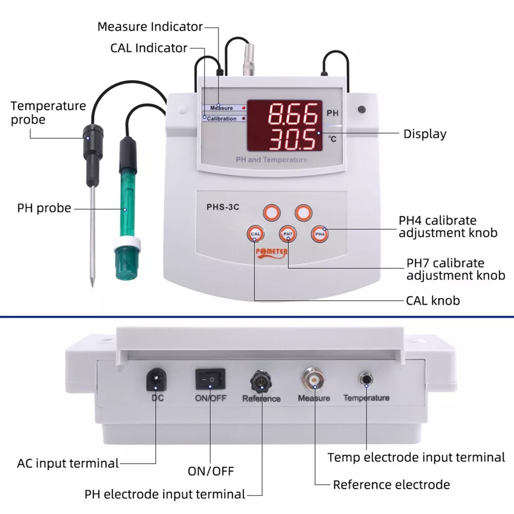PHS-3C 2 In 1 PH Desktop New Automatic Calibration Acidity Meter PH/Temp Tester