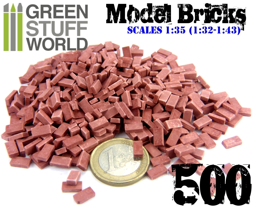 500x Ceramic Model Bricks - RED - Basing Scatter Scenery - 1/35 (1/32 - 1/43)