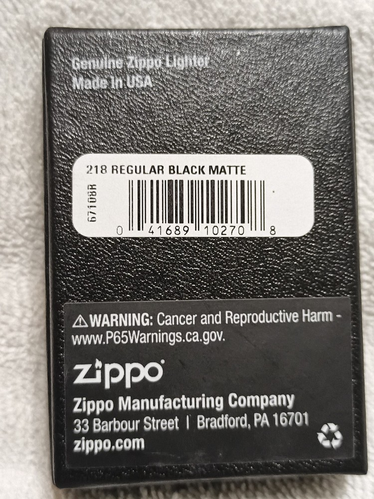 Zippo "Regular Black Matte" Pocket Lighter - Brand New