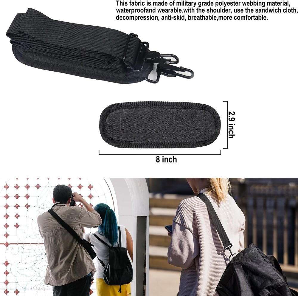 56 inch Shoulder Strap, Universal Adjustable Thick Soft Duffel Bag Black